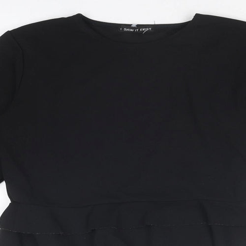 I SAW IT FIRST Womens Black Polyester Basic T-Shirt Size 10 Round Neck