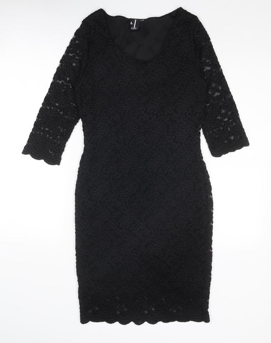 Izabel London Womens Black Floral Polyester Shift Size 12 Scoop Neck Pullover