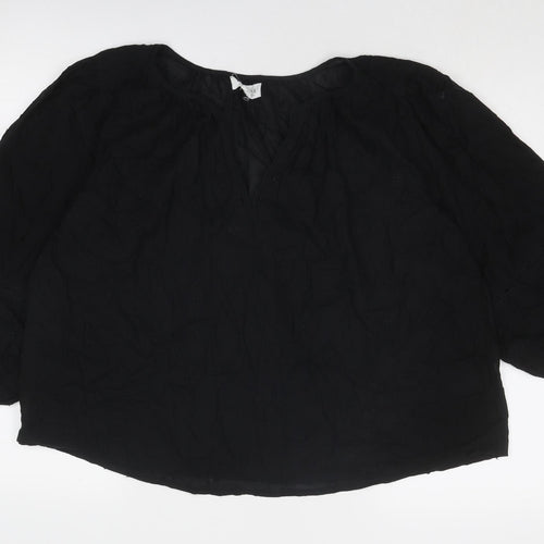 Velvet Womens Black Cotton Basic Blouse Size L V-Neck
