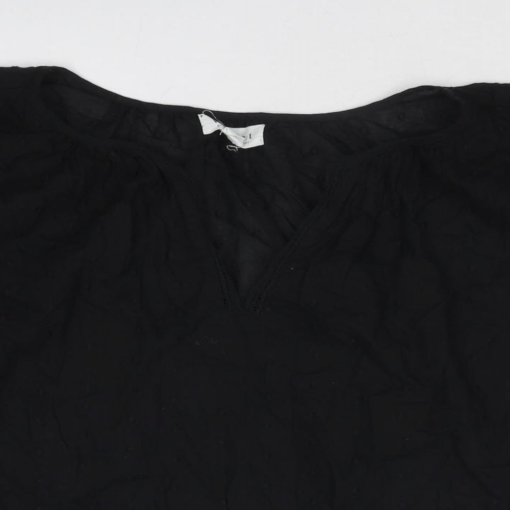 Velvet Womens Black Cotton Basic Blouse Size L V-Neck