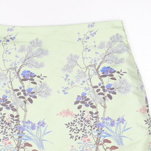 New Look Womens Green Floral Polyester A-Line Skirt Size 10 Zip