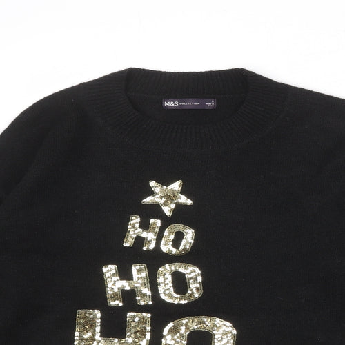 Marks and Spencer Womens Black Round Neck Polyester Pullover Jumper Size S - HO HO HO Christmas