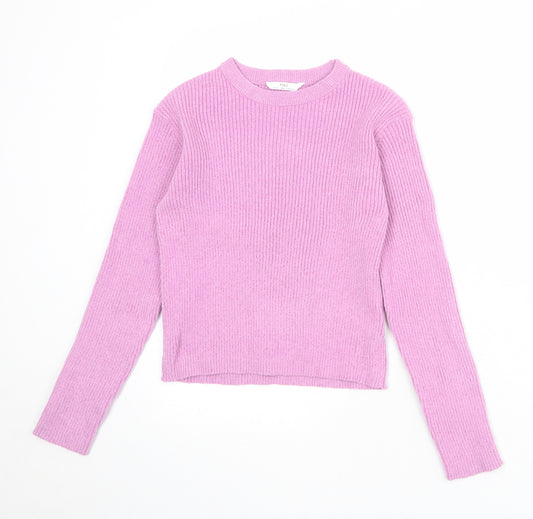 Marks and Spencer Girls Pink Round Neck Polyester Pullover Jumper Size 12-13 Years Pullover