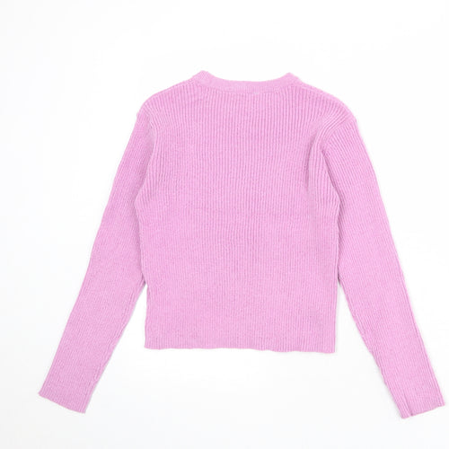 Marks and Spencer Girls Pink Round Neck Polyester Pullover Jumper Size 12-13 Years Pullover
