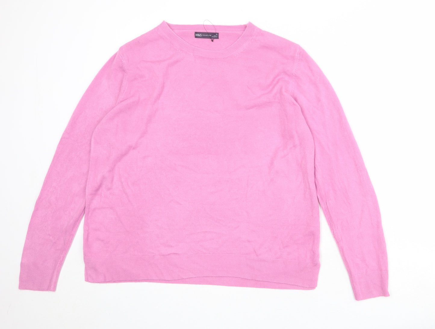 Marks and Spencer Womens Pink Round Neck Acrylic Pullover Jumper Size 18