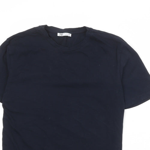 Zara Mens Blue Cotton T-Shirt Size S Round Neck