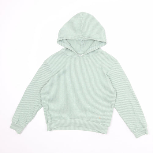 H&M Girls Green Viscose Pullover Hoodie Size 7-8 Years Pullover - Ribbed