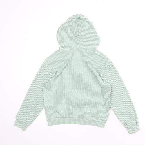 H&M Girls Green Viscose Pullover Hoodie Size 7-8 Years Pullover - Ribbed