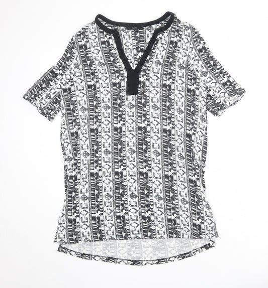 NEXT Womens White Geometric Viscose T-Shirt Dress Size 16 V-Neck Pullover