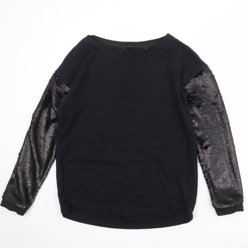 NEXT Womens Black 100% Cotton Pullover Sweatshirt Size S Pullover - Sequin Sleeve