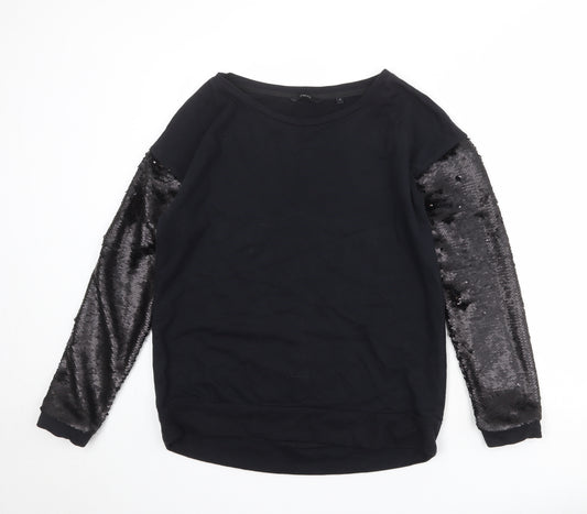 NEXT Womens Black 100% Cotton Pullover Sweatshirt Size S Pullover - Sequin Sleeve