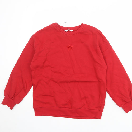 Marks and Spencer Girls Red Cotton Pullover Sweatshirt Size 10-11 Years Pullover