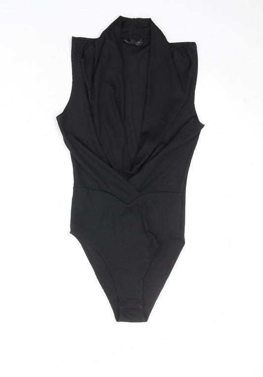Topshop Womens Black Polyester Bodysuit One-Piece Size 6 Snap