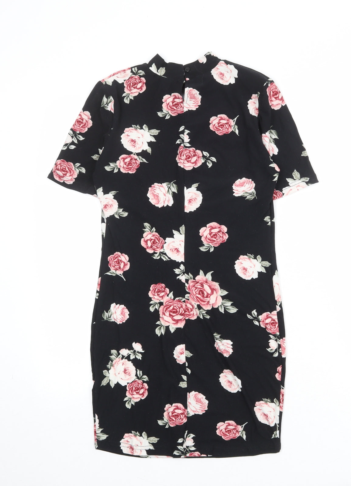 New Look Girls Black Floral Polyester T-Shirt Dress Size 10-11 Years Mock Neck Pullover