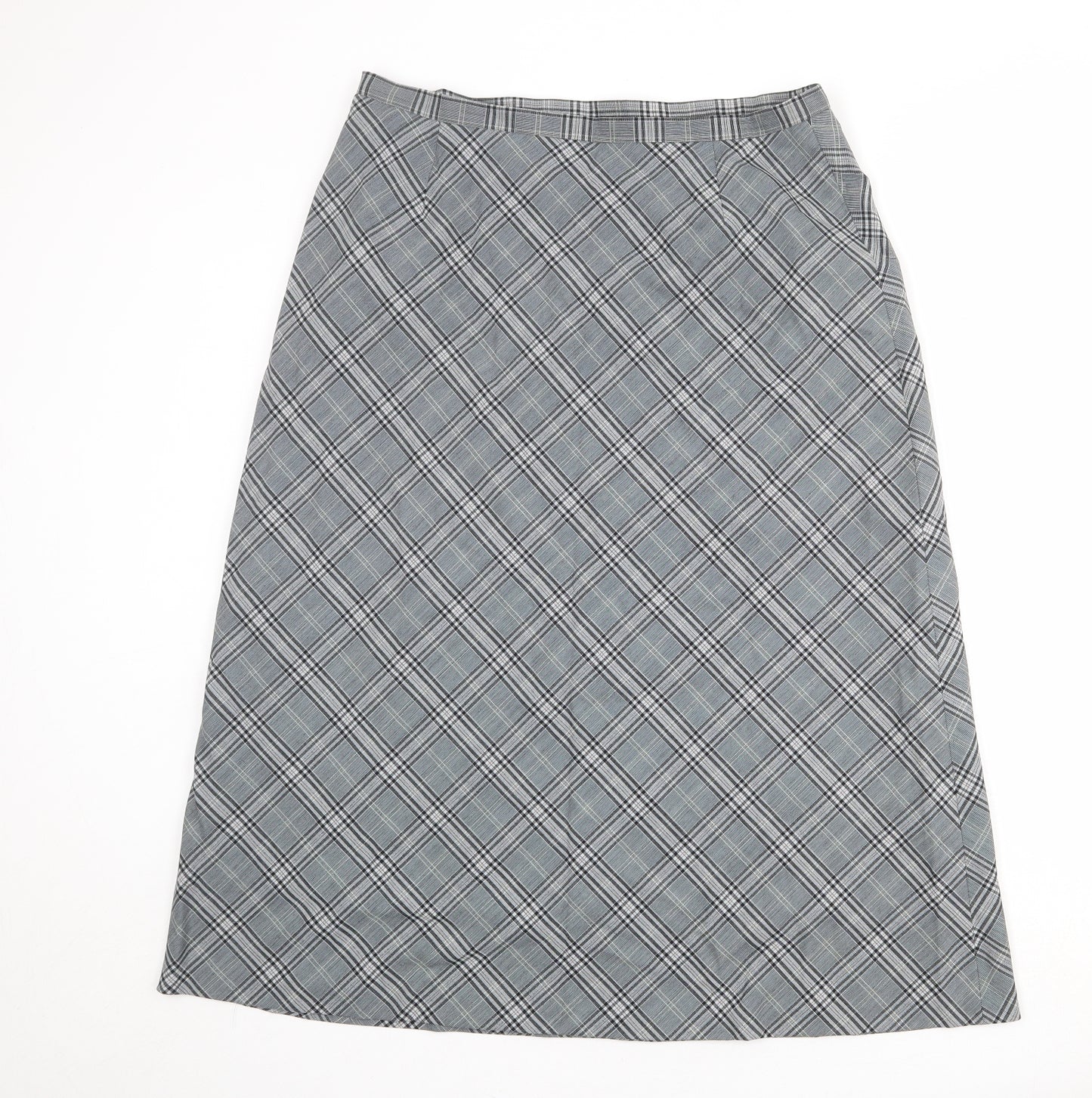 Viyella Womens Grey Plaid Polyester A-Line Skirt Size 16 Zip
