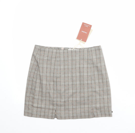 Pull&Bear Womens Beige Plaid Polyester A-Line Skirt Size M Zip