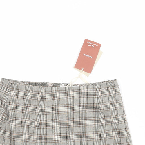 Pull&Bear Womens Beige Plaid Polyester A-Line Skirt Size M Zip