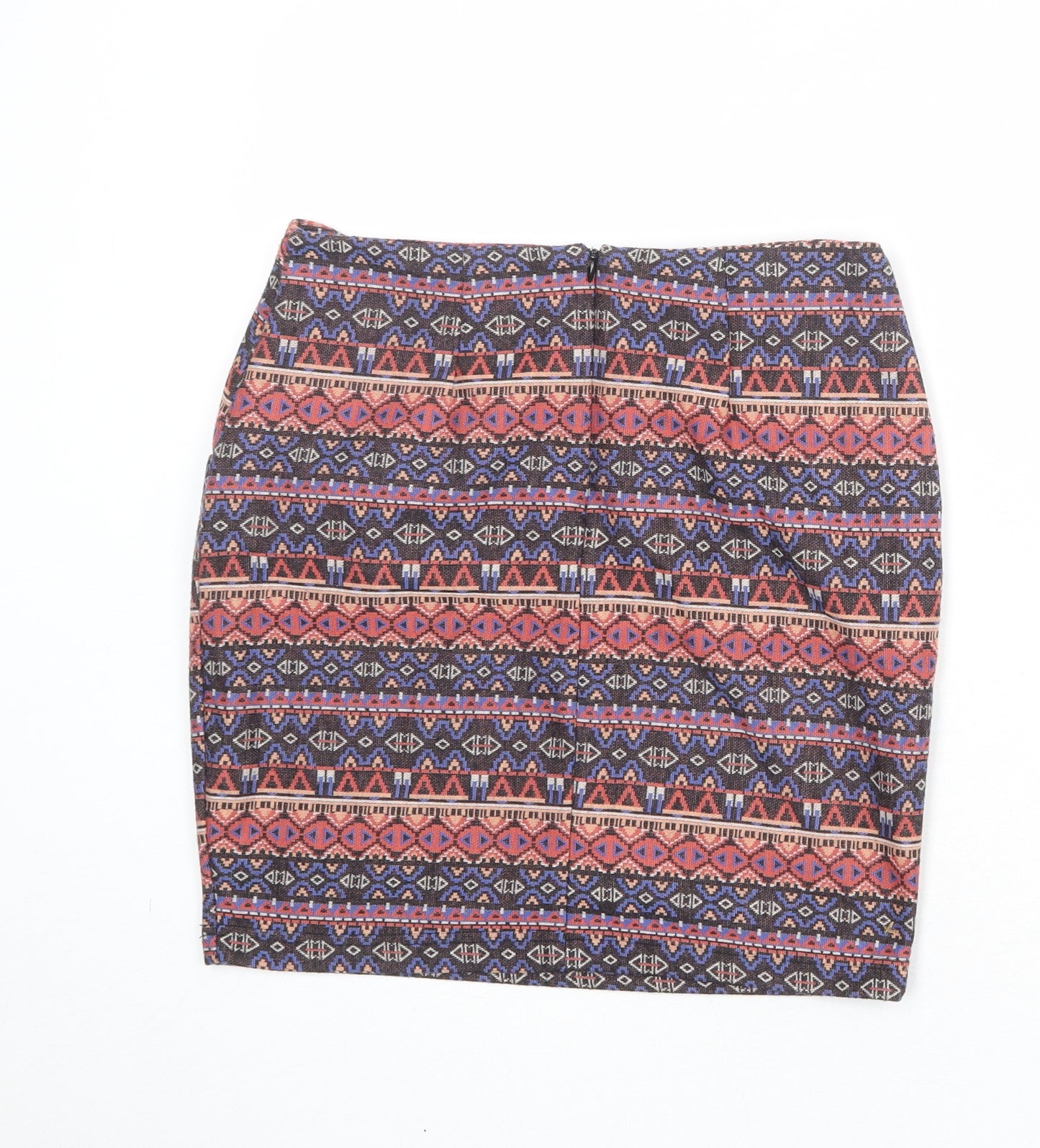 New Look Womens Multicoloured Geometric Polyester Bandage Skirt Size 10 Zip