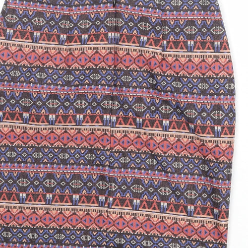New Look Womens Multicoloured Geometric Polyester Bandage Skirt Size 10 Zip