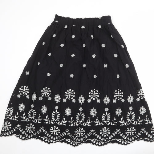 Marks and Spencer Womens Black Geometric Cotton Swing Skirt Size 12
