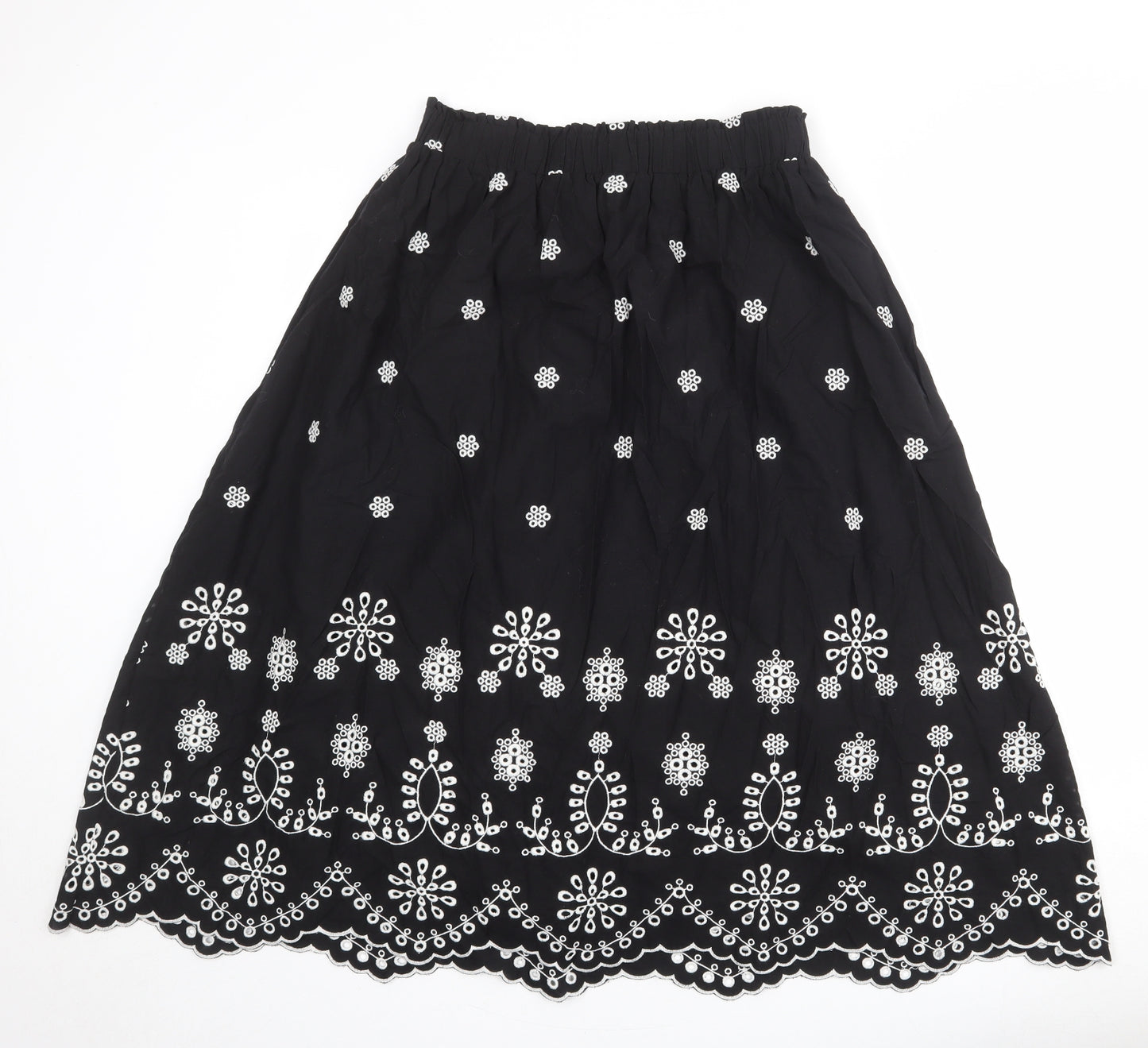 Marks and Spencer Womens Black Geometric Cotton Swing Skirt Size 12