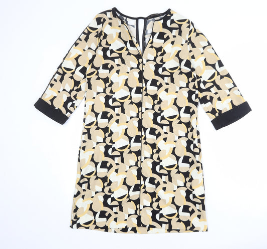 Zara Womens Multicoloured Geometric Polyester Shift Size M V-Neck Pullover