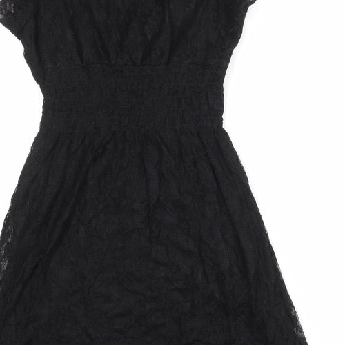 Mela London Womens Black Polyester Fit & Flare Size 14 V-Neck Pullover - Elastic Waist