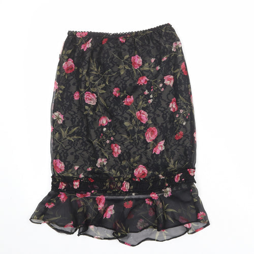 Mary-Kate and Ashley Womens Black Floral Polyester Trumpet Skirt Size 10 - Size 10-12