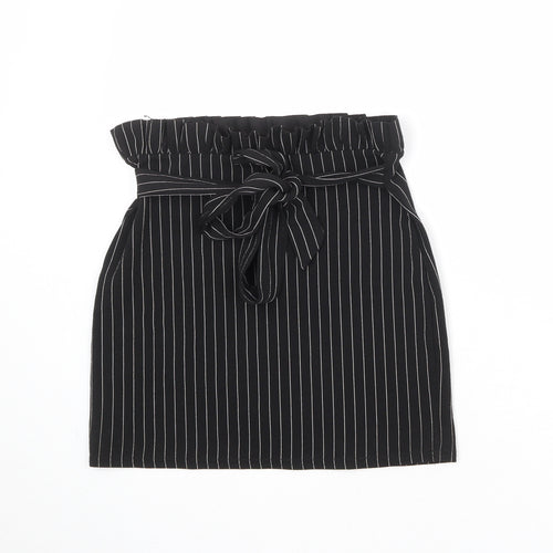 PRETTYLITTLETHING Womens Black Striped Polyester A-Line Skirt Size 12