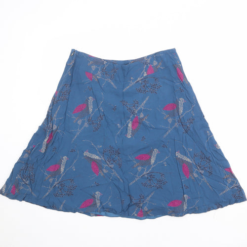 White Stuff Womens Blue Geometric Polyester A-Line Skirt Size 10 Zip - Bird Pattern
