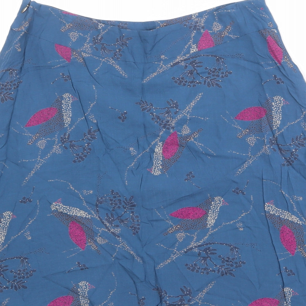 White Stuff Womens Blue Geometric Polyester A-Line Skirt Size 10 Zip - Bird Pattern