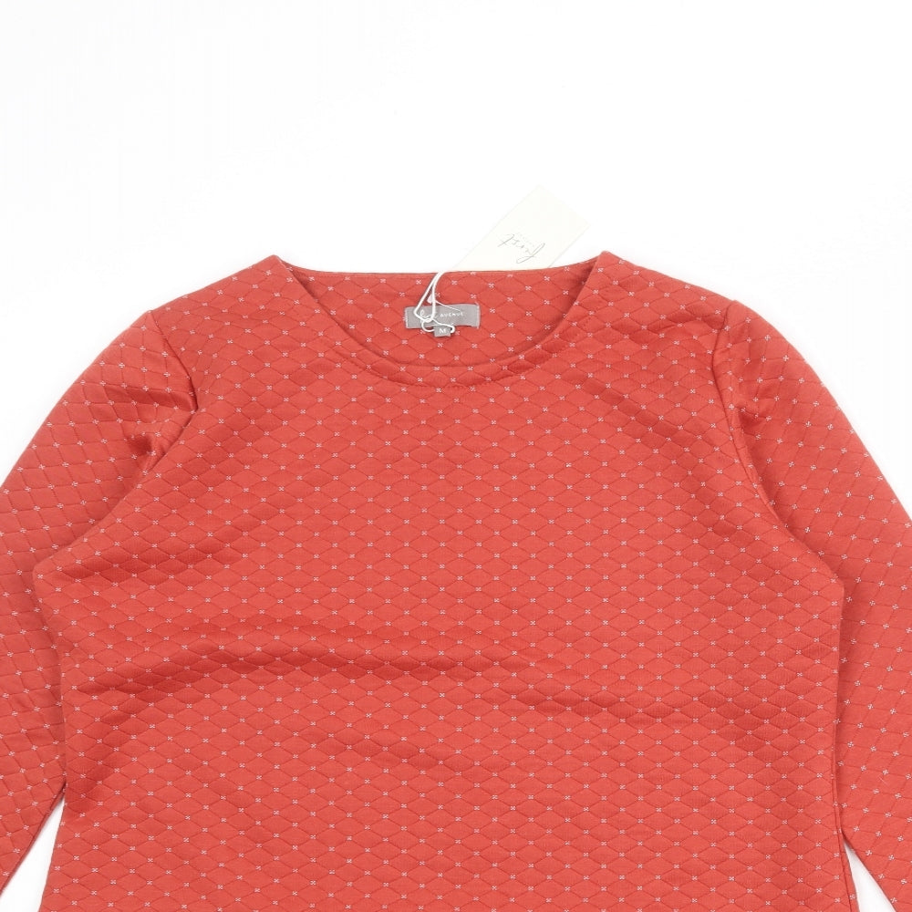 First Avenue Womens Red Geometric Polyester A-Line Size M Round Neck Pullover