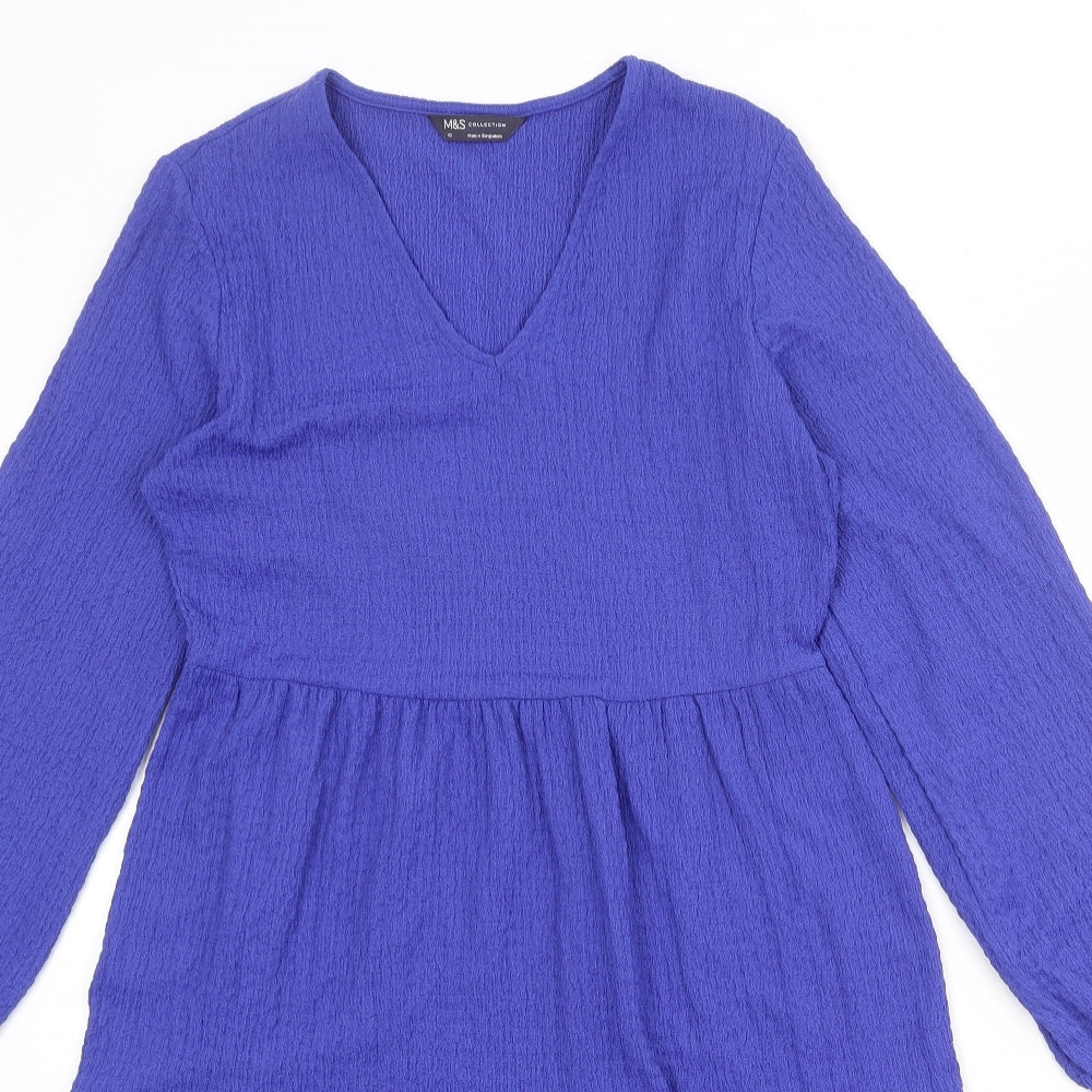 Marks and Spencer Womens Blue Polyester Skater Dress Size 10 V-Neck Pullover