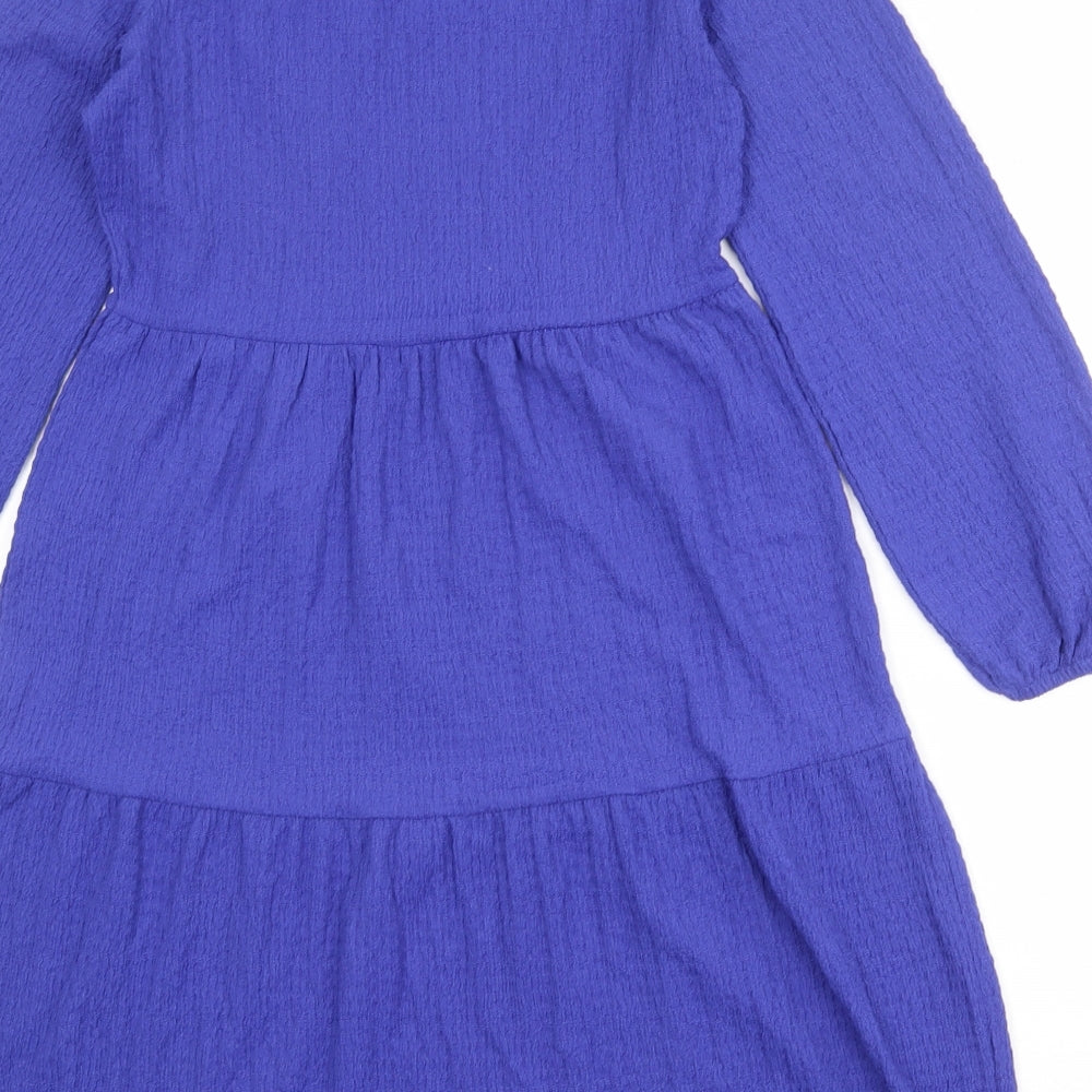 Marks and Spencer Womens Blue Polyester Skater Dress Size 10 V-Neck Pullover