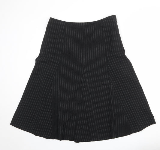 Klass Womens Black Striped Polyester Swing Skirt Size 16 Zip