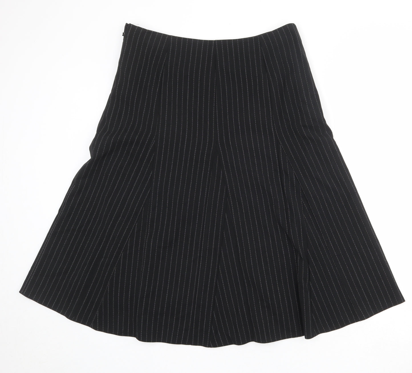 Klass Womens Black Striped Polyester Swing Skirt Size 16 Zip