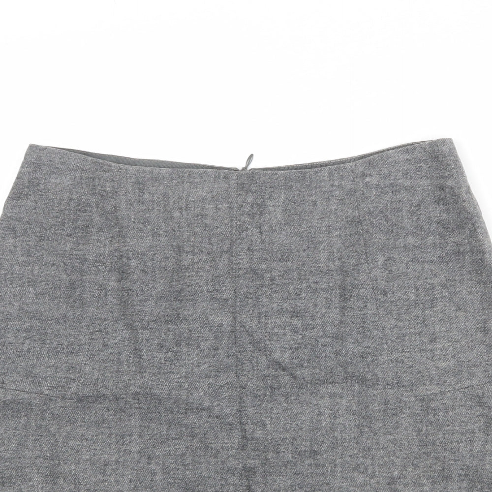 Massimo Dutti Womens Grey Wool A-Line Skirt Size 10 Zip