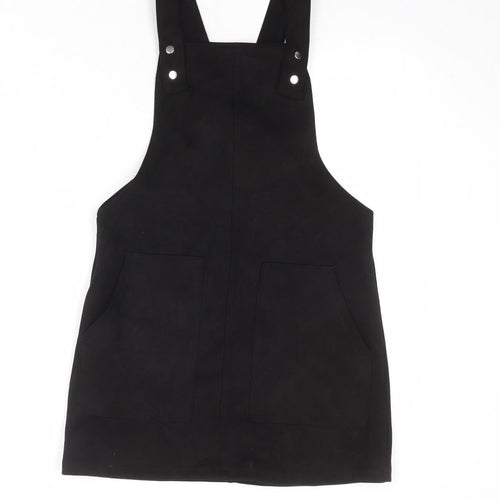 FOREVER 21 Womens Black Polyester Pinafore/Dungaree Dress Size S Square Neck Snap