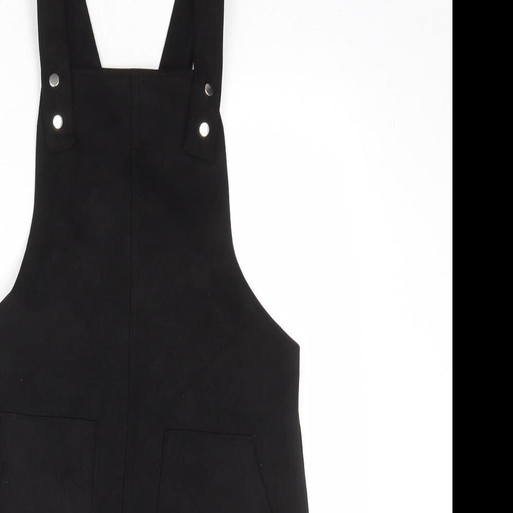 FOREVER 21 Womens Black Polyester Pinafore/Dungaree Dress Size S Square Neck Snap