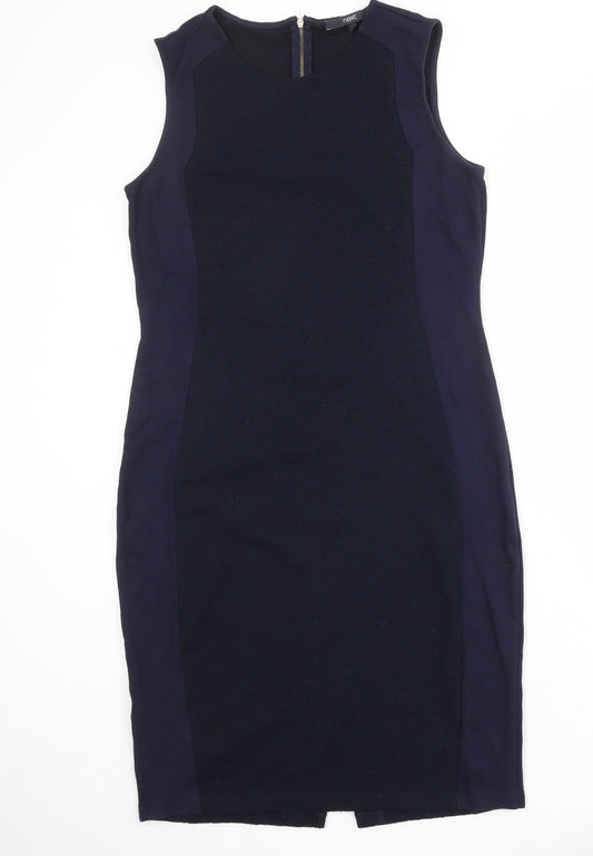 NEXT Womens Black Colourblock Polyester Shift Size 16 Round Neck Zip