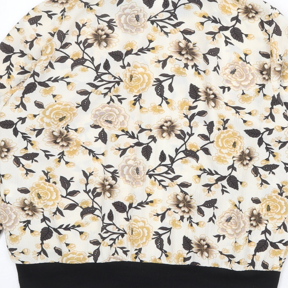 New Look Womens Ivory Floral Varsity Jacket Jacket Size 12 Zip