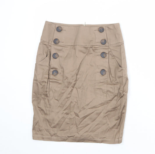 Louche Womens Brown Cotton Straight & Pencil Skirt Size 12 Zip