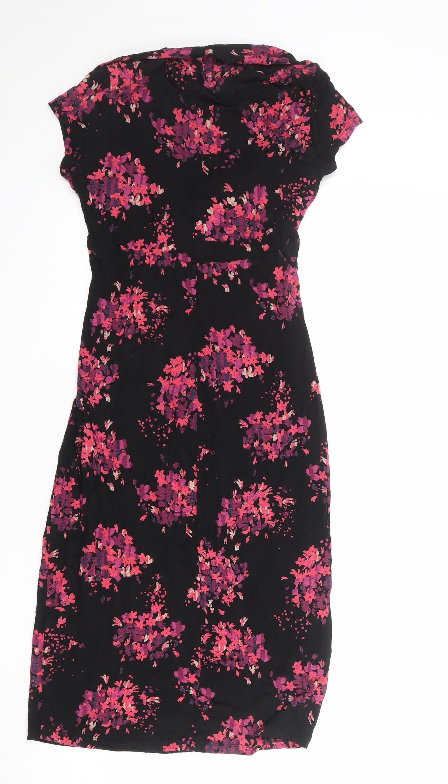 Marks and Spencer Womens Black Floral Viscose Bodycon Size 12 V-Neck Pullover