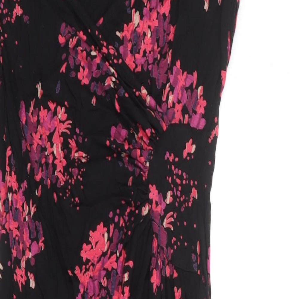 Marks and Spencer Womens Black Floral Viscose Bodycon Size 12 V-Neck Pullover