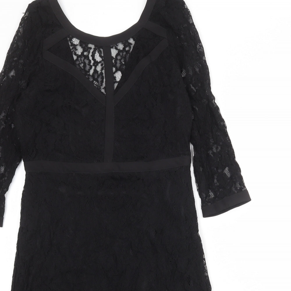 VILA Womens Black Floral Polyester Shift Size M Round Neck Zip