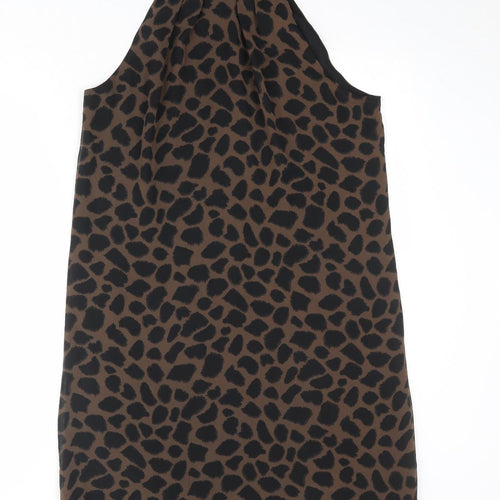 Marks and Spencer Womens Brown Animal Print Polyester A-Line Size 14 Halter Button - Cheetah Pattern