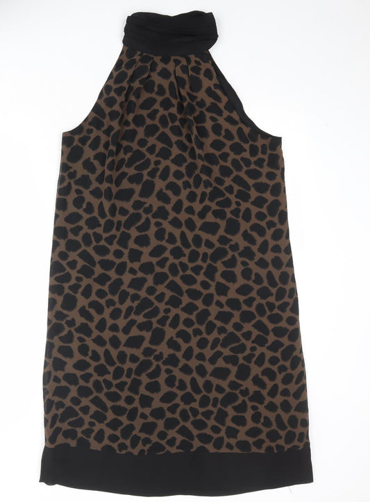Marks and Spencer Womens Brown Animal Print Polyester A-Line Size 14 Halter Button - Cheetah Pattern