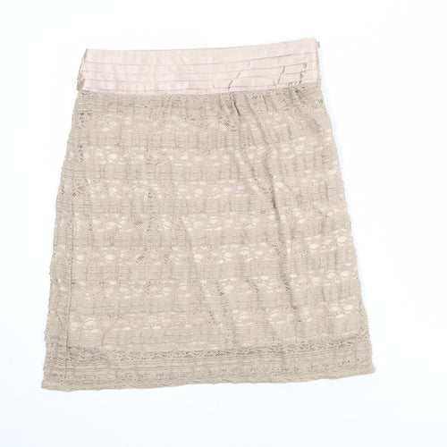 Romy Womens Beige Geometric Polyester A-Line Skirt Size S Zip