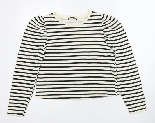 Zara Womens Black Striped Cotton Pullover Sweatshirt Size M Pullover