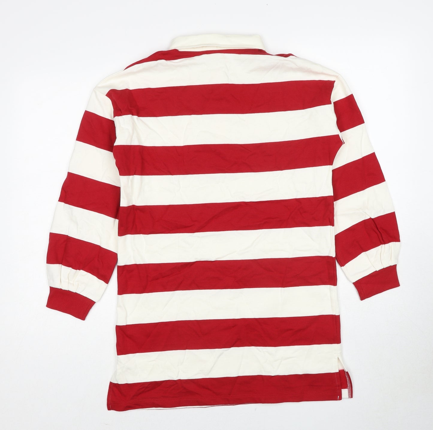 Marks and Spencer Boys Red Striped Cotton Basic T-Shirt Size 10-11 Years Collared Pullover
